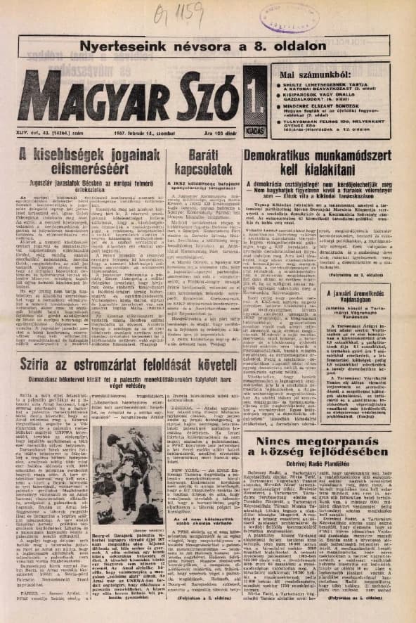 Magyar Szó, 44. évf. 1987. február 14. 43. sz. 1–24. oldal