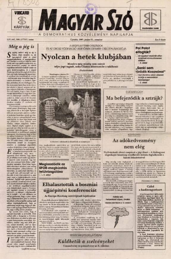 Magyar Szó, 54. évf. 1997. június 21. 144. sz. 1–16. oldal