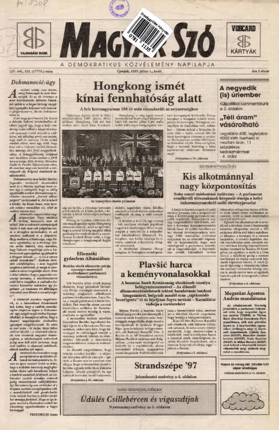 Magyar Szó, 54. évf. 1997. július 1. 152. sz. 1–16. oldal