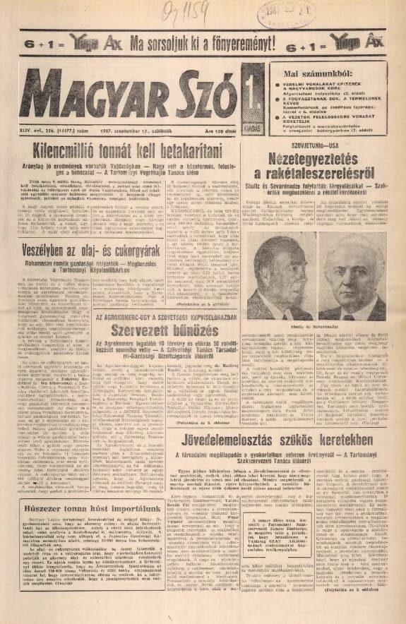 Magyar Szó, 44. évf. 1987. szeptember 17. 256. sz. 1–16. oldal