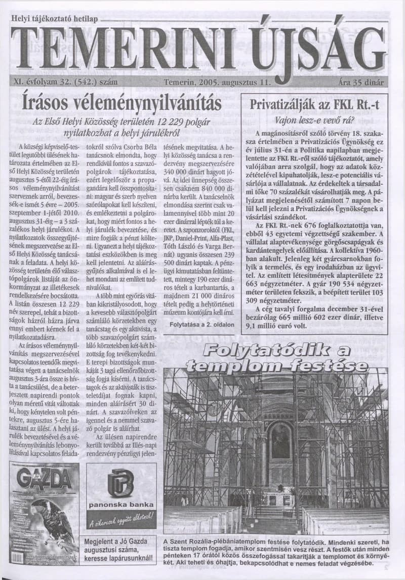 Temerini Újság, 11. évf. 2005. augusztus 11. 32. sz.