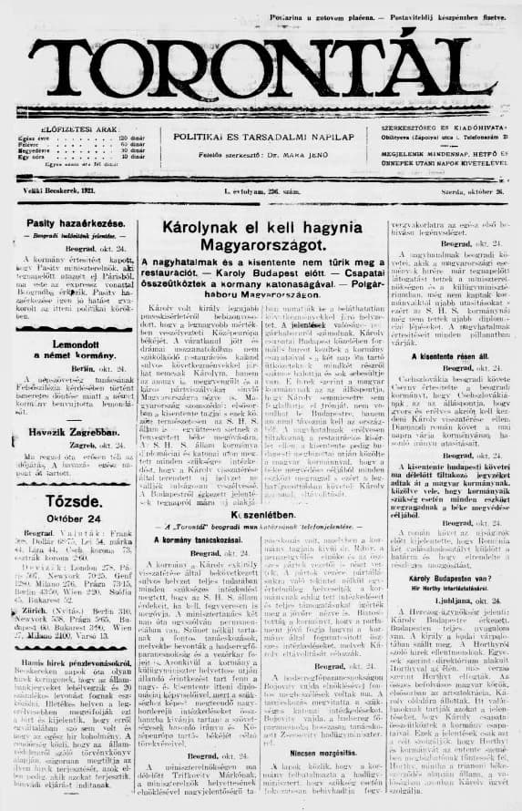 Torontál, 50. évf. 1921. október 26. 236. sz.