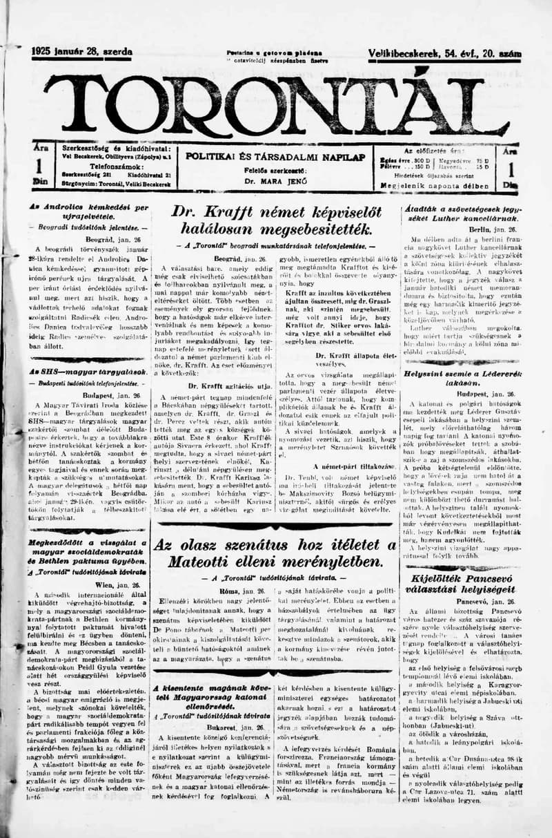 Torontál, 54. évf. 1925. január 28. 20. sz.