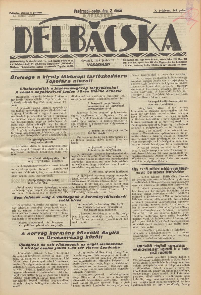 Délbácska, 10. évf. 1929. június 23. 145. sz.