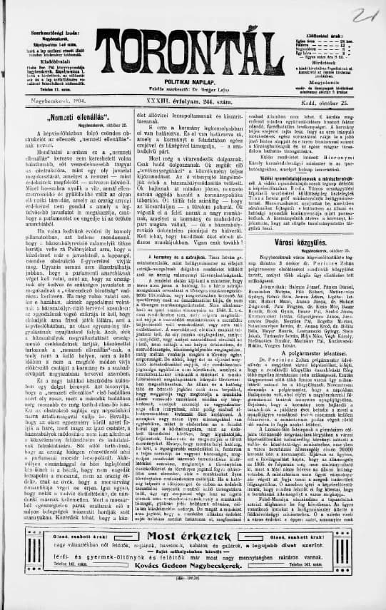 Torontál, 33. évf. 1904. október 25. 244. sz.