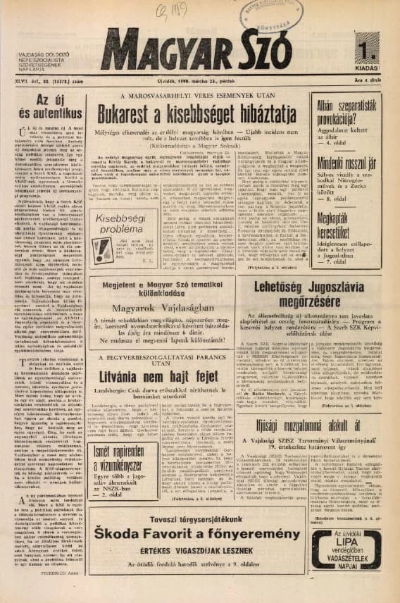 Magyar Szó, 47. évf. 1990. március 23. 80. sz. 1–24. oldal