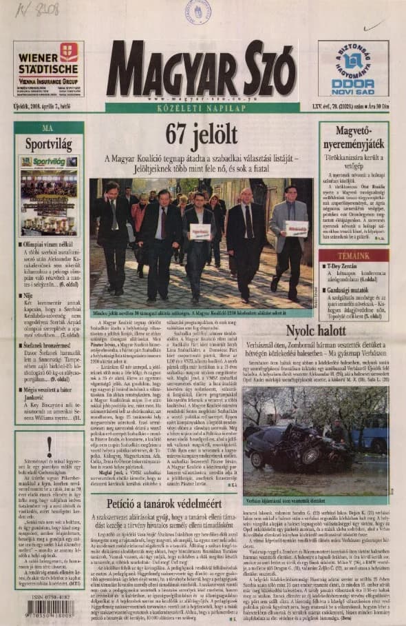 Magyar Szó, 65. évf. 2008. április 7. 79. sz. 1–12. oldal