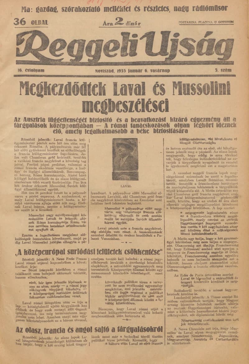 Reggeli Újság, 16. évf. 1935. január 6. 5. sz.