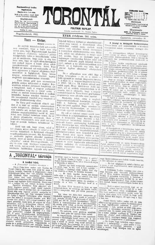 Torontál, 32. évf. 1903. november 19. 264. sz.