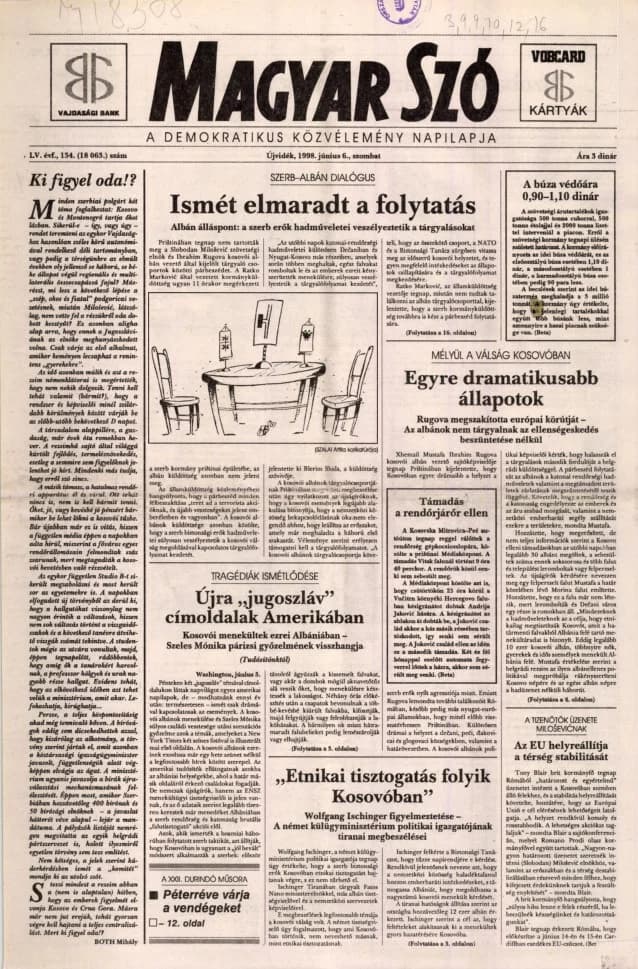 Magyar Szó, 55. évf. 1998. június 6. 134. sz. 1–16. oldal