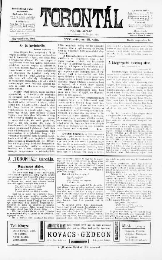Torontál, 31. évf. 1902. szeptember 16. 211. sz.