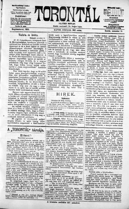 Torontál, 28. évf. 1899. november 15. 262. sz.