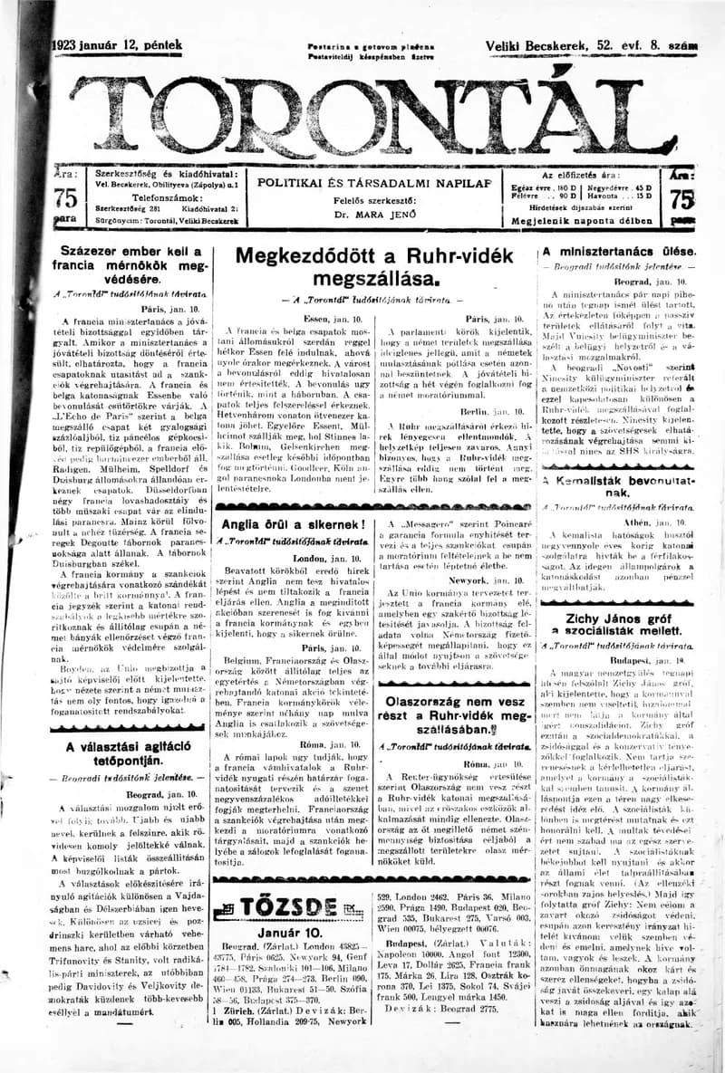 Torontál, 52. évf. 1923. január 12. 8. sz.