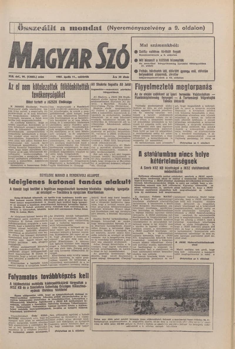 Magyar Szó, 42. évf. 1985. április 11. 99. sz. 1–20. oldal