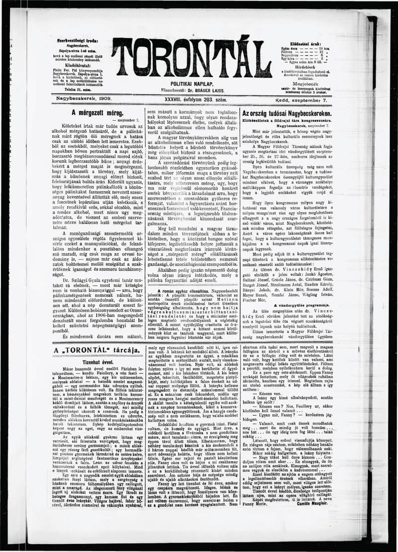 Torontál, 38. évf. 1909. szeptember 7. 203. sz.