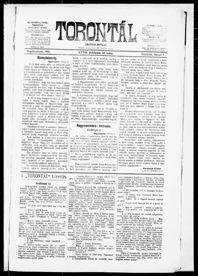 Torontál, 34. évf. 1905. február 9. 32. sz.