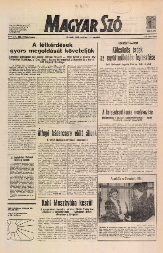 Magyar Szó, 45. évf. 1988. október 15. 285. sz.