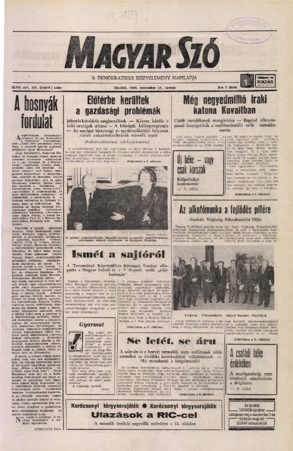 Magyar Szó, 47. évf. 1990. november 21. 321. sz. 1–20. oldal