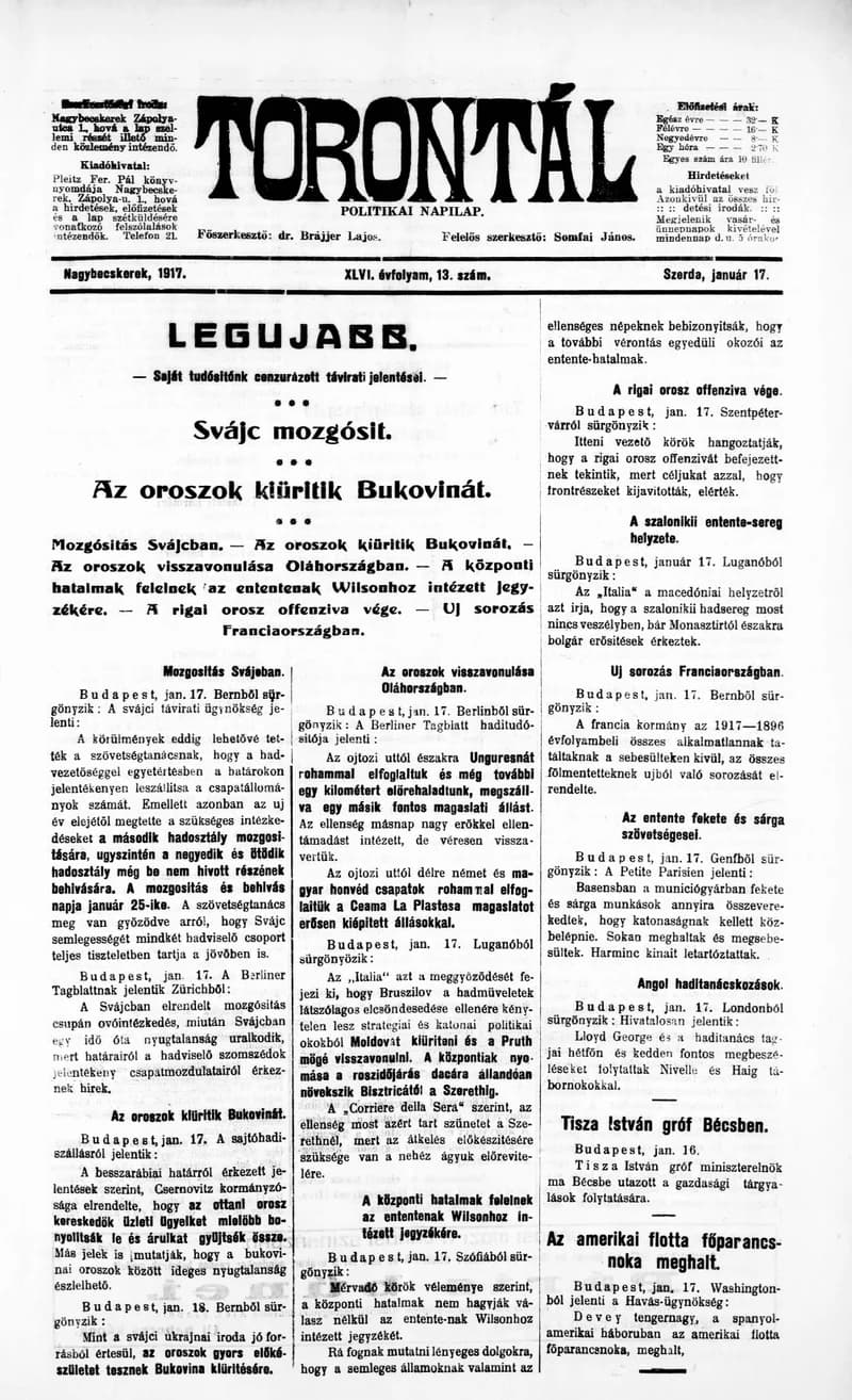 Torontál, 46. évf. 1917. január 17. 13. sz.