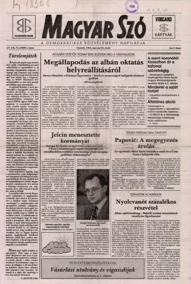 Magyar Szó, 55. évf. 1998. március 24. 72. sz. 1–16. oldal