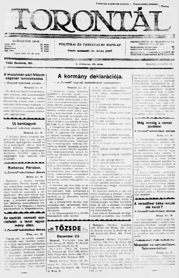 Torontál, 50. évf. 1921. december 31. 288. sz.