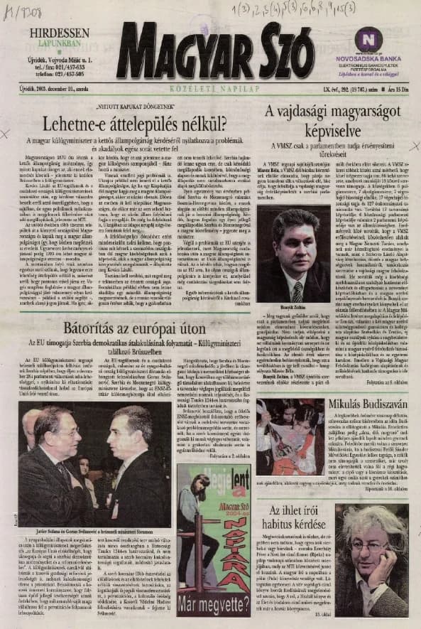 Magyar Szó, 60. évf. 2003. december 10. 292. sz. 1–20. oldal