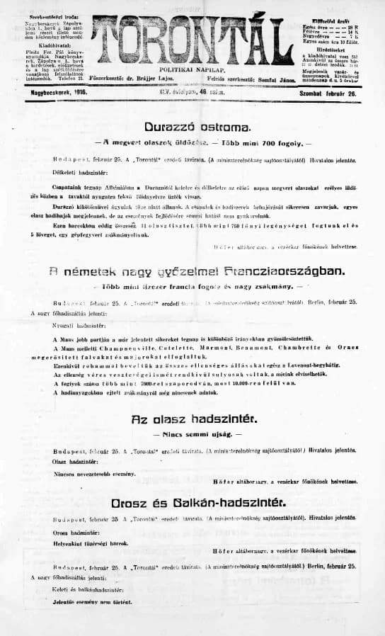 Torontál, 45. évf. 1916. február 26. 46. sz.
