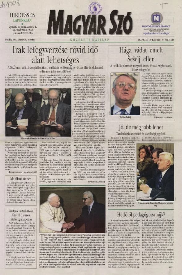 Magyar Szó, 60. évf. 2003. február 15. 38. sz. 1–16. oldal