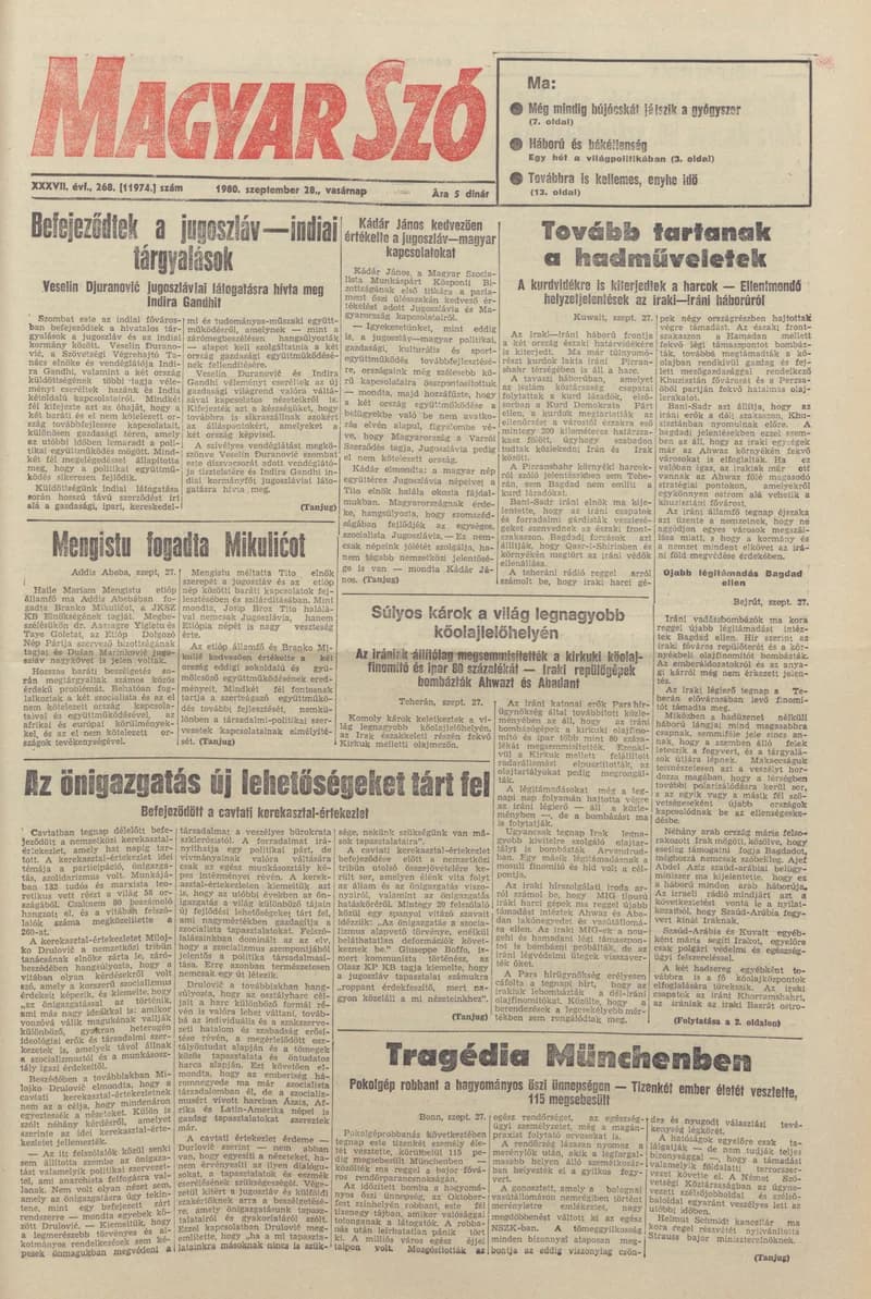 Magyar Szó, 37. évf. 1980. szeptember 28. 268. sz. 1–28. oldal