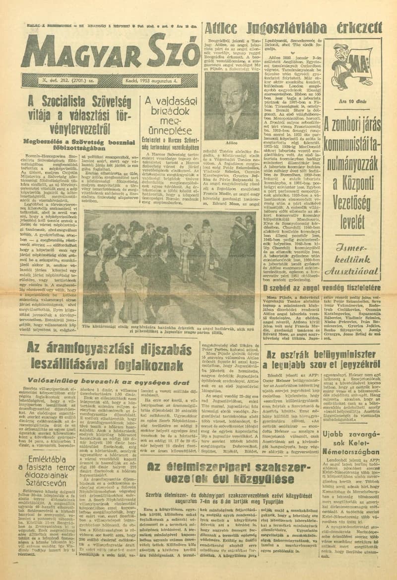 Magyar Szó, 10. évf. 1953. augusztus 4. 212. sz. 1–8. oldal