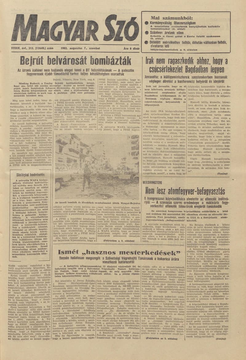 Magyar Szó, 39. évf. 1982. augusztus 7. 215. sz. 1–20. oldal