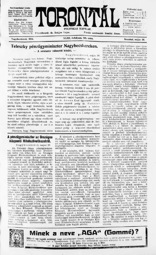 Torontál, 43. évf. 1914. május 30. 122. sz.