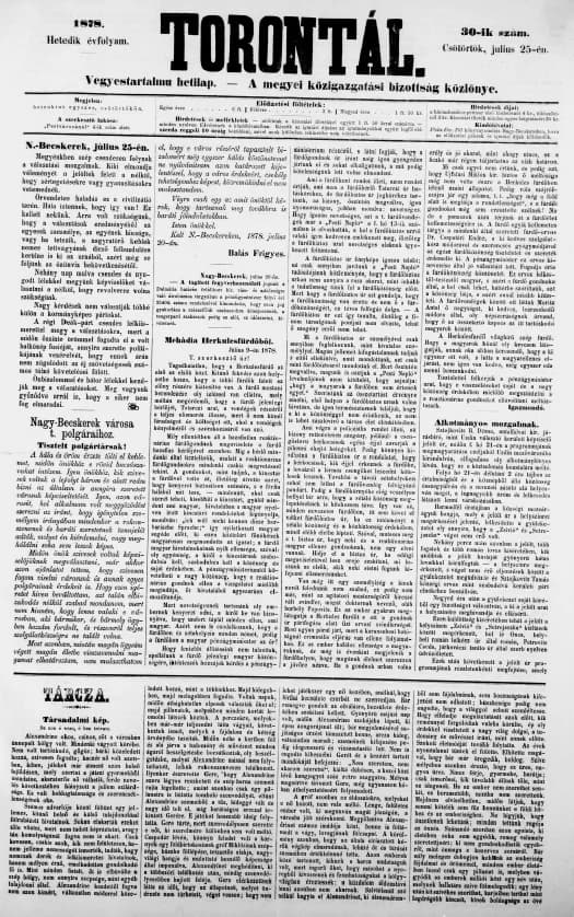 Torontál, 7. évf. 1878. július 25. 30. sz.
