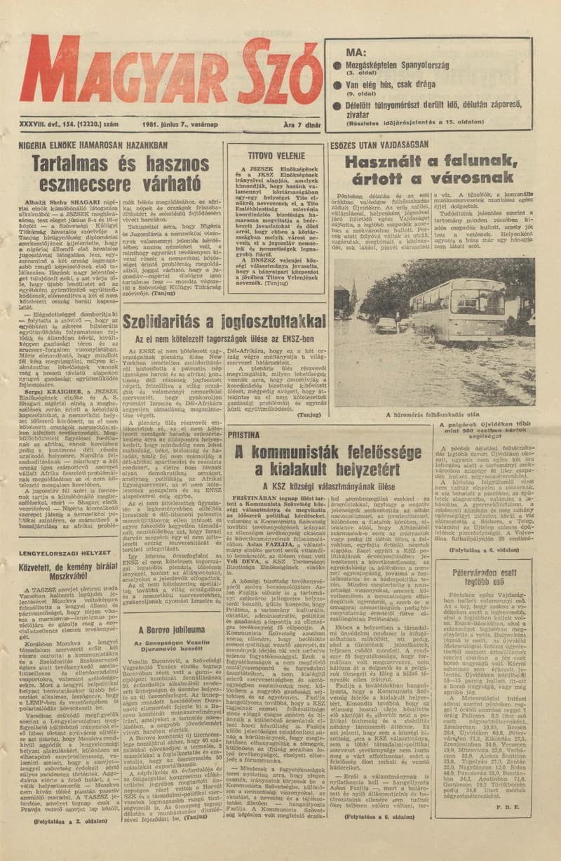 Magyar Szó, 38. évf. 1981. június 7. 154. sz.