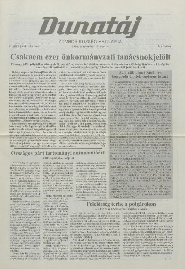 Dunatáj, 6. évf. 2004. szeptember 15. 284. sz.