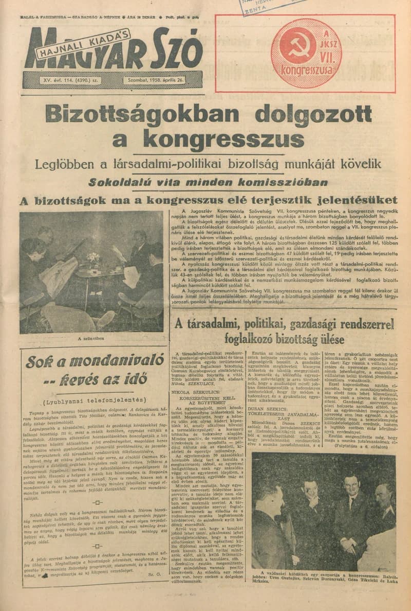 Magyar Szó, 15. évf. 1958. április 26. 114. sz. 1–16. oldal