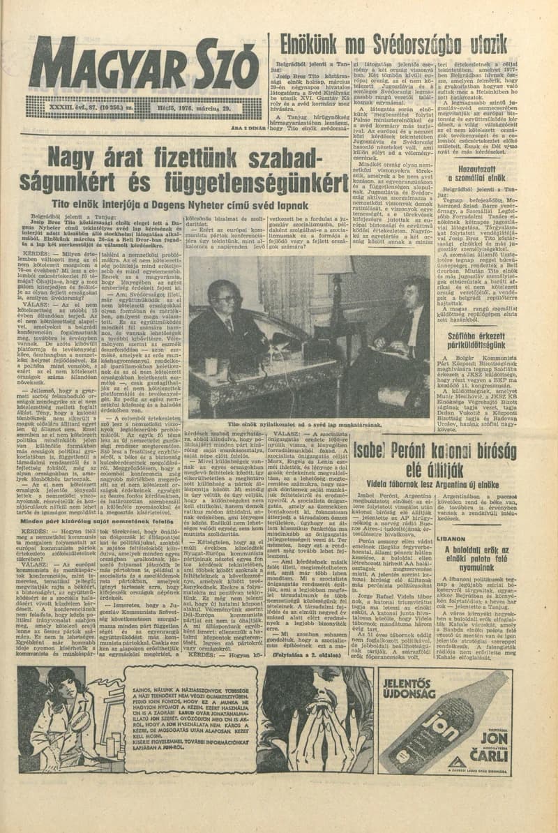 Magyar Szó, 33. évf. 1976. március 29. 87. sz. 1–8. oldal