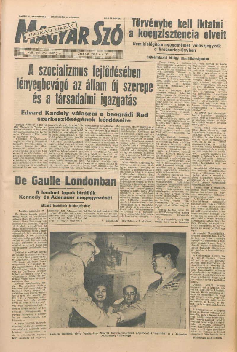 Magyar Szó, 18. évf. 1961. november 25. 292. sz. 1–12. oldal