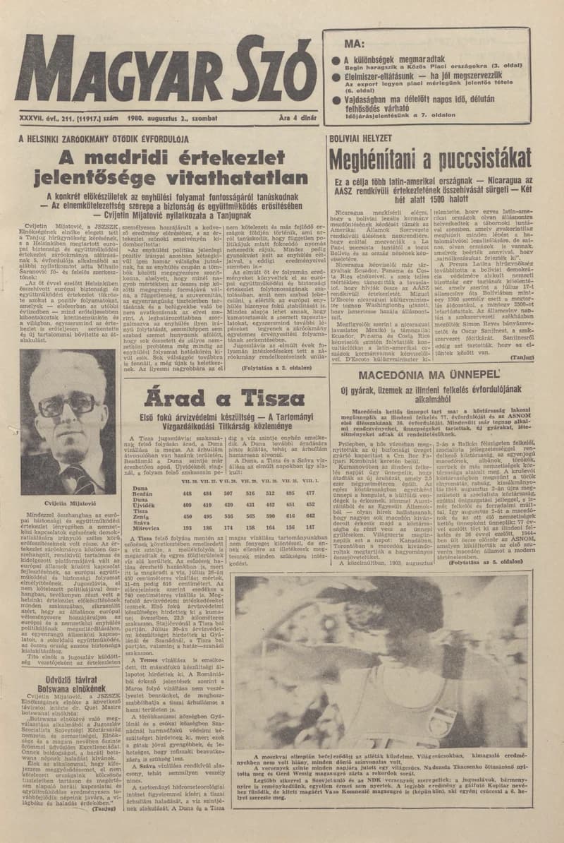 Magyar Szó, 37. évf. 1980. augusztus 2. 211. sz. 1–16. oldal