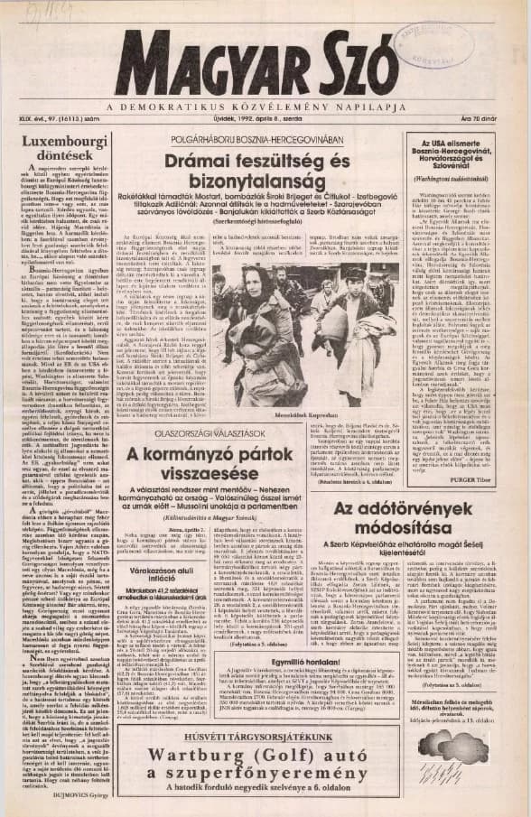 Magyar Szó, 49. évf. 1992. április 8. 97. sz. 1–16. oldal