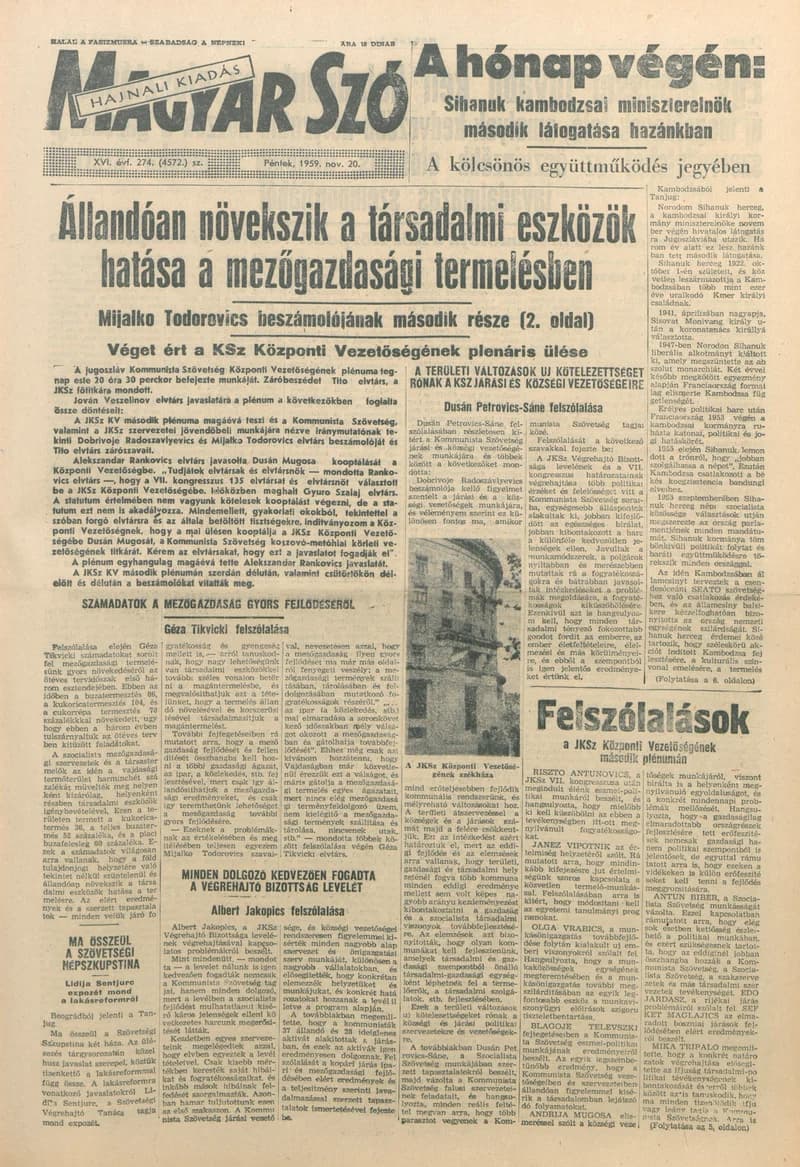 Magyar Szó, 16. évf. 1959. november 20. 274. sz. 1–20. oldal