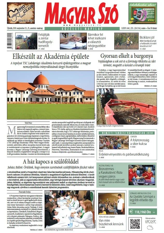 Magyar Szó, 75. évf. 2018. szeptember 22. – 23. 221. sz. 1–42. oldal