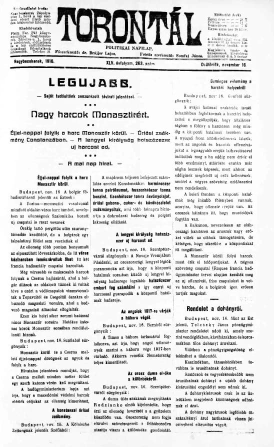 Torontál, 45. évf. 1916. november 16. 263. sz.