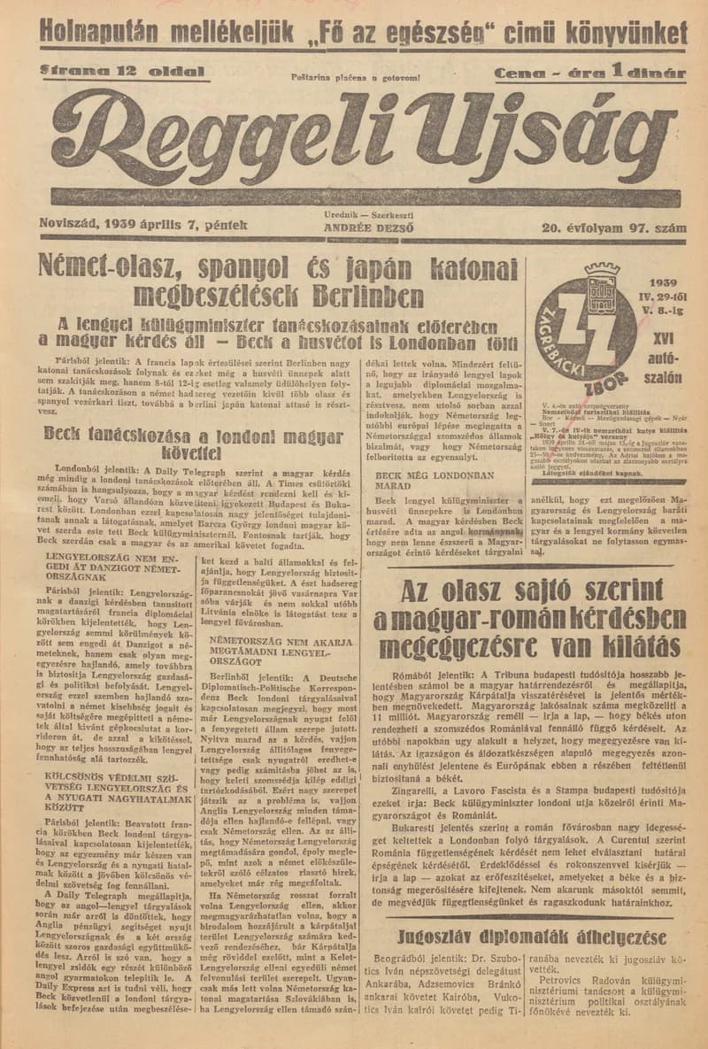 Reggeli Újság, 20. évf. 1939. április 7. 97. sz.