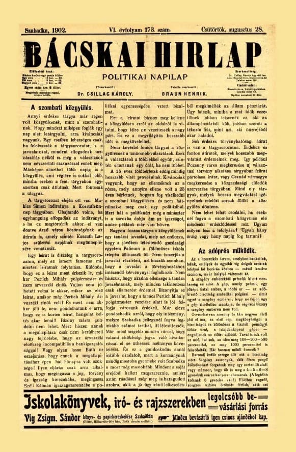 Bácskai Hirlap, 6. évf. 1902. augusztus 28. 173. sz.