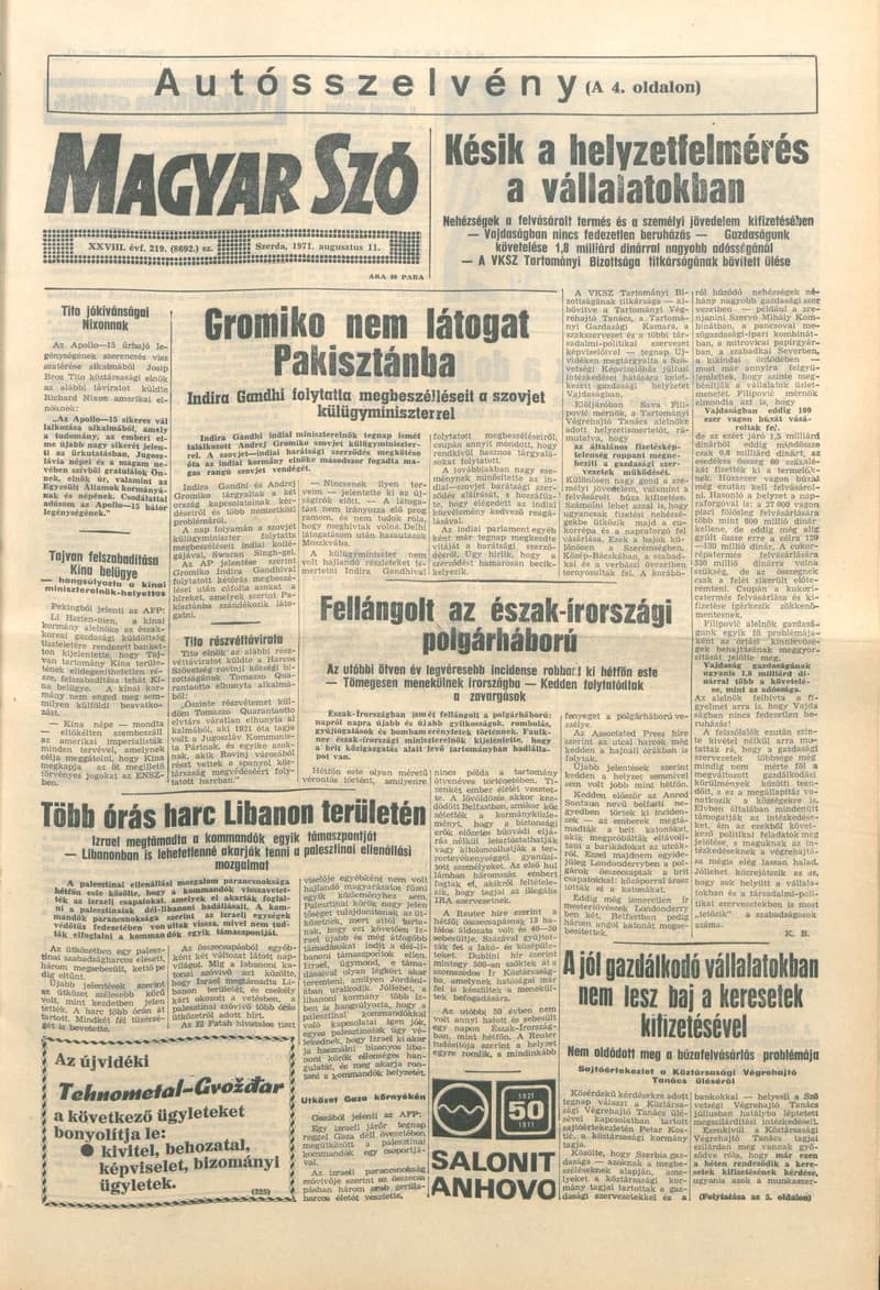 Magyar Szó, 28. évf. 1971. augusztus 11. 219. sz. 1–14. oldal