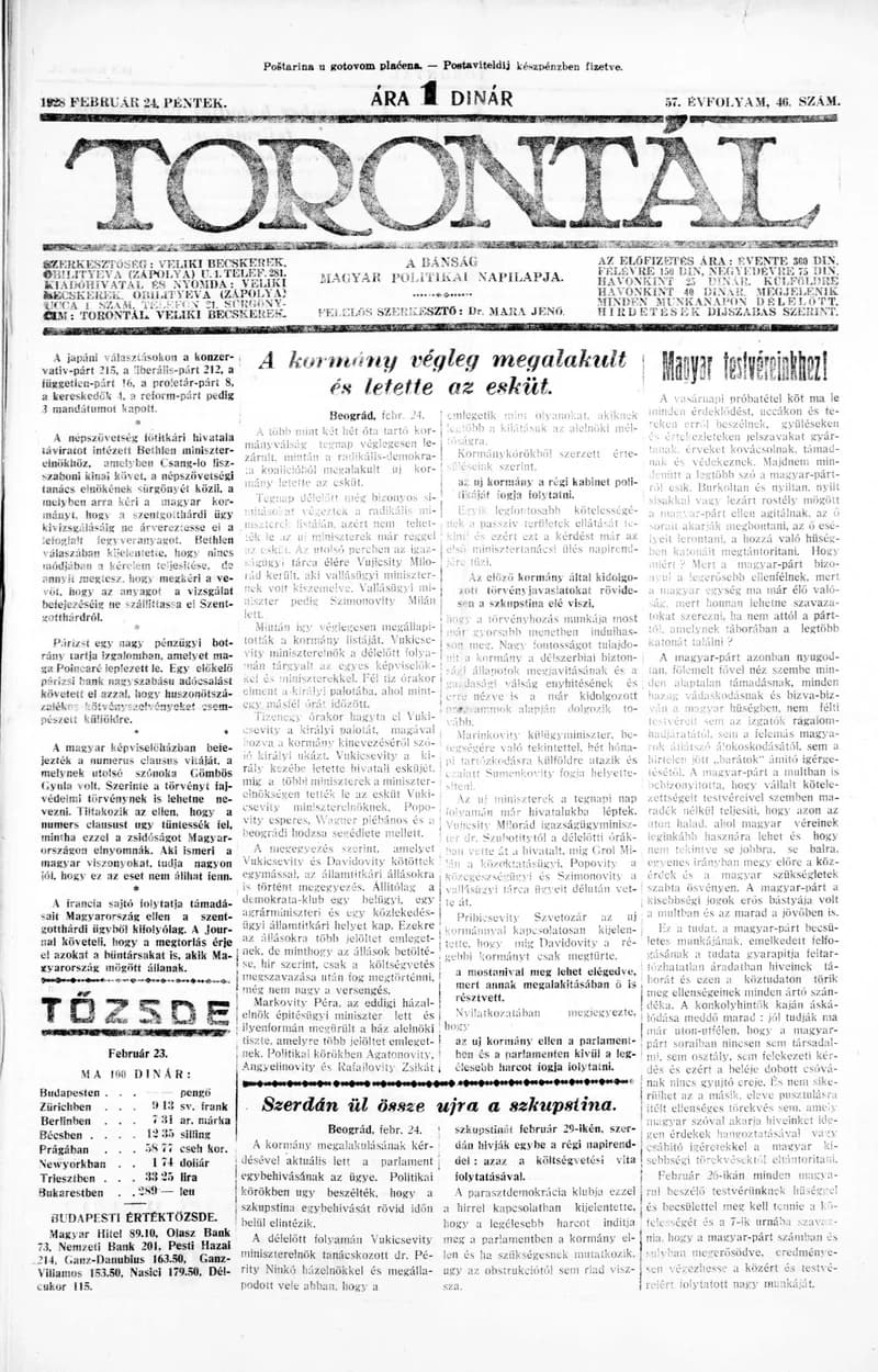 Torontál, 57. évf. 1928. február 24. 46. sz.