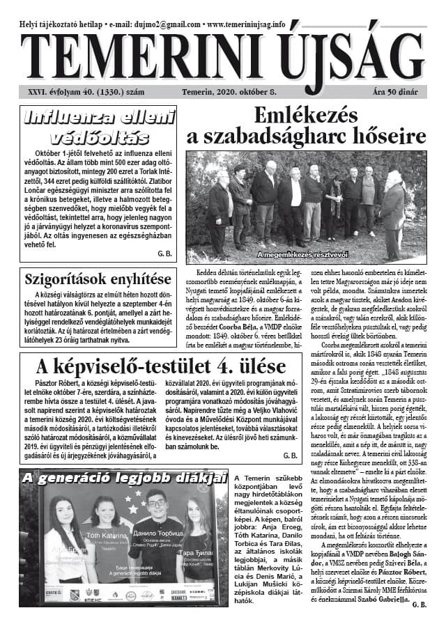Temerini Újság, 26. évf. 2020. október 8. 40. sz.