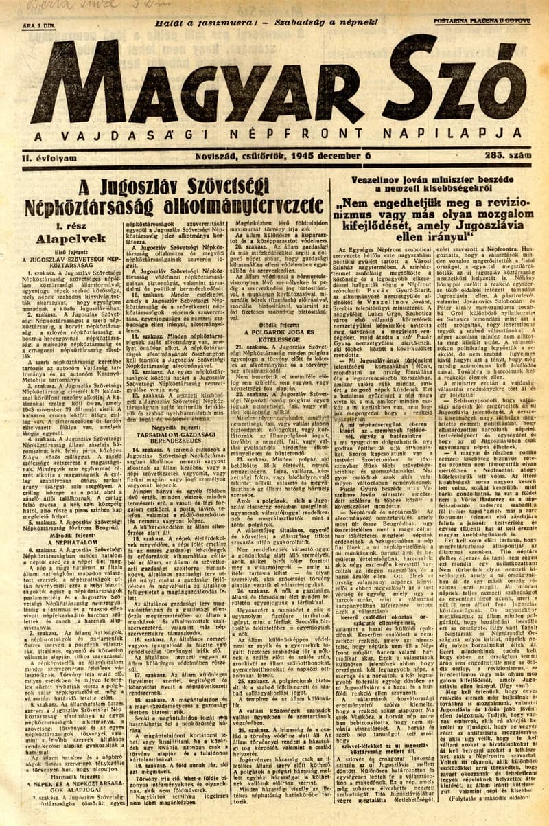 Magyar Szó, 2. évf. 1945. december 7. 284. sz. 1–4. oldal