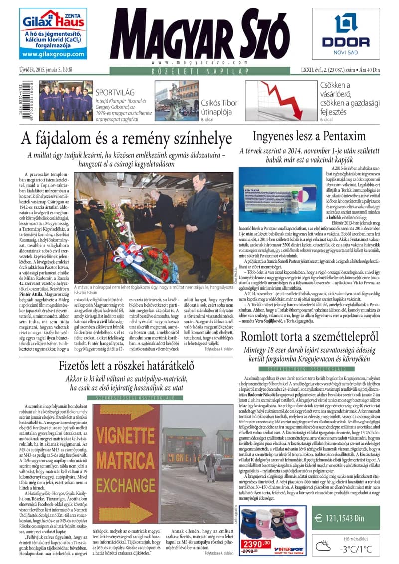 Magyar Szó, 72. évf. 2015. január 5. 2. sz. 1–20. oldal